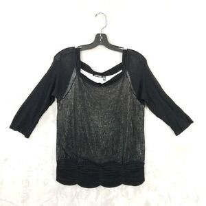 Vtg Knit Top Women PL Black Ruched Double Layer Semi Sheer Old Money Mob Wife